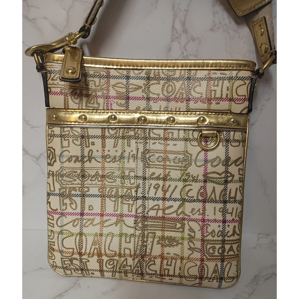Coach Metallic Graffiti Tattersall Swingpack EUC Crossbody Bag - Picture 1 of 6